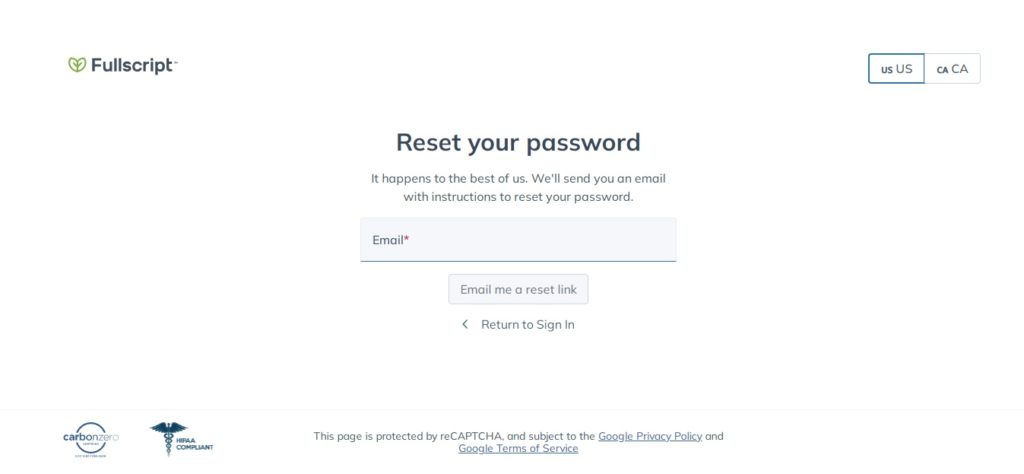 Fullscript login Forget Password