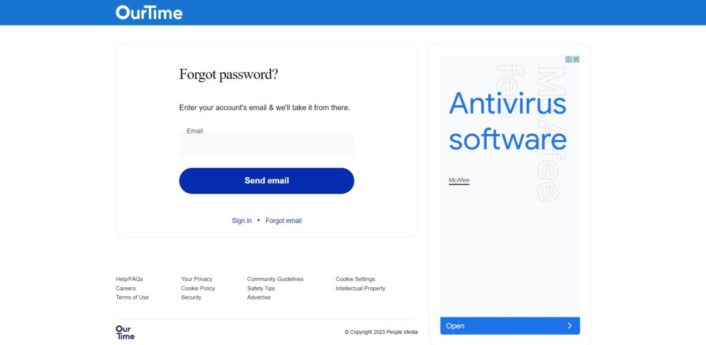 Ourtime Login Forget Password