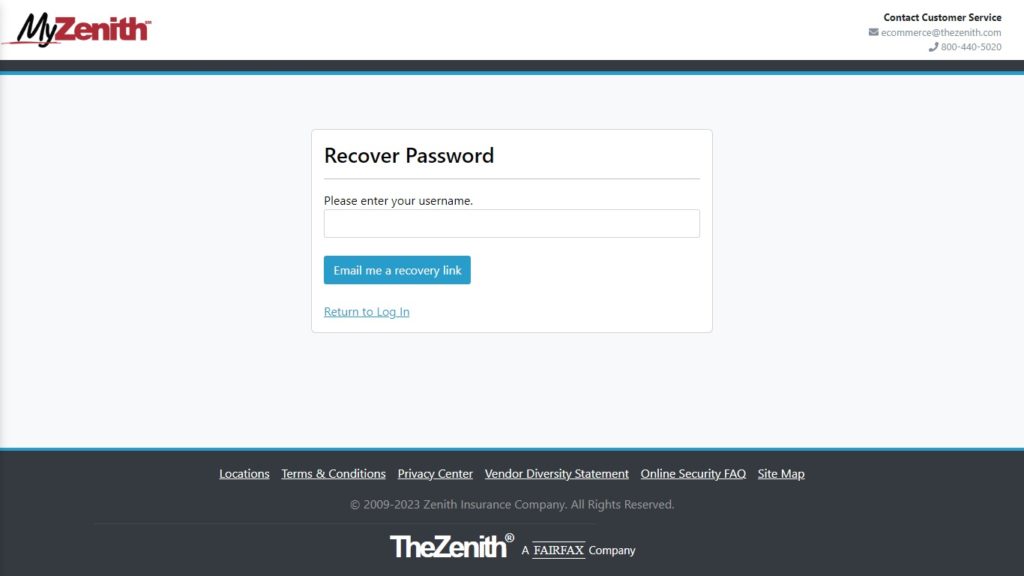 Zenith Agent Forget Password